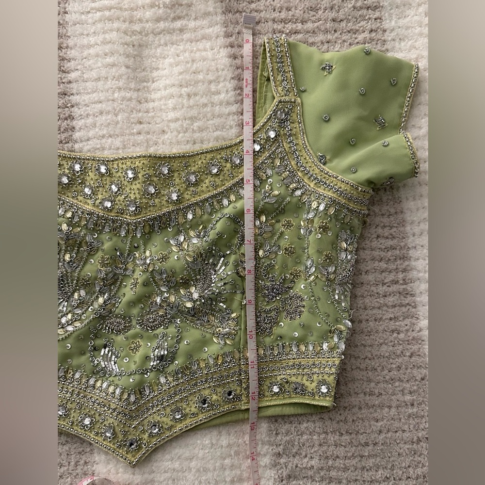 Pistachio Green & Canary Yellow Lehenga Choli - Indian Dress - Picture 11 of 14